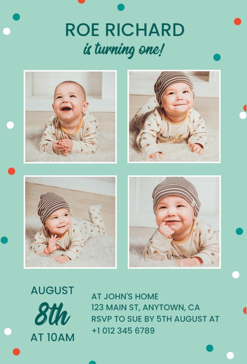 Playful Photo Collage First Birthday Celebration Invitation Template