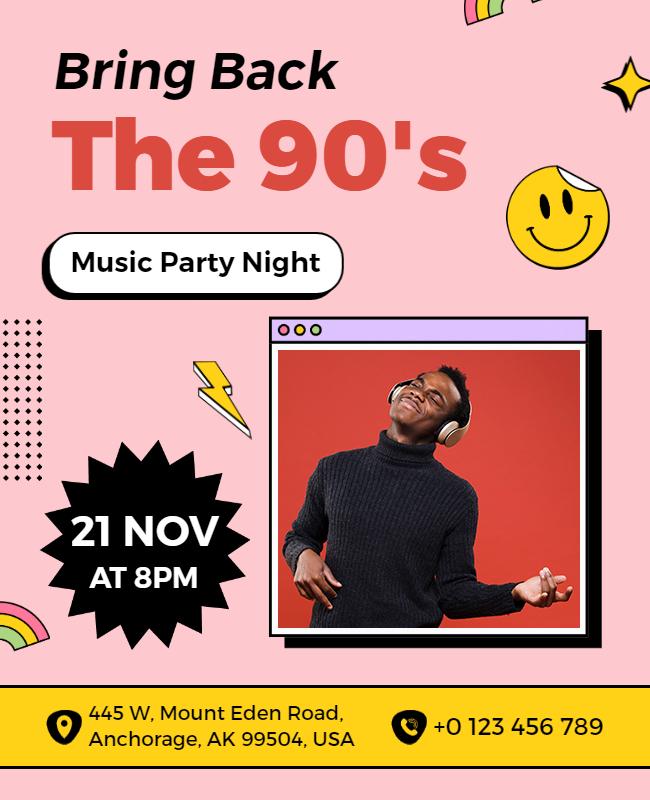Playful Pink 90's Music Party Night Poster Template