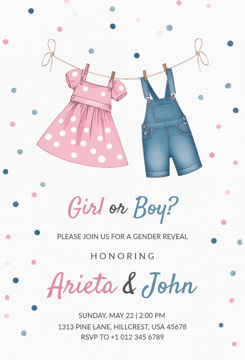 Playful Pink and Blue Gender Reveal Celebration Invitation Template