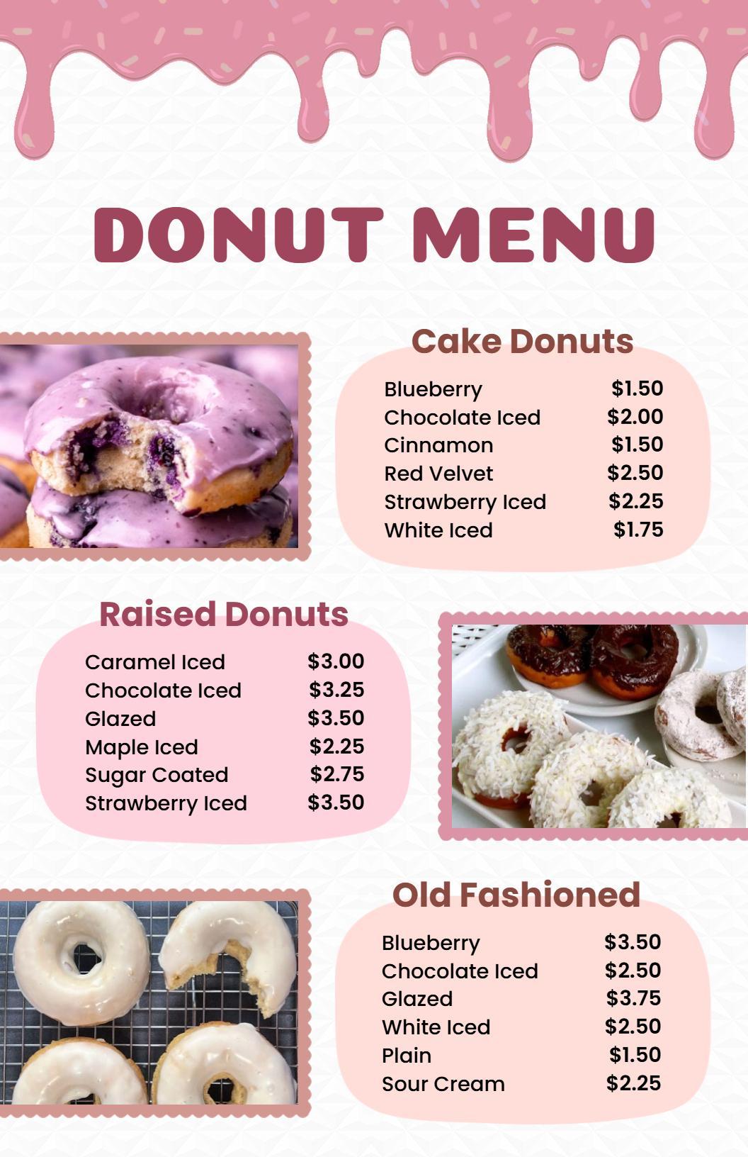Playful Pink and Cream Donut Menu Template