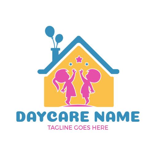 Playful Pink and Yellow Kids Daycare Logo Celebrating Joyful Learning Logo Template