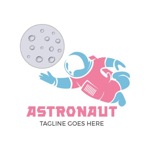 Playful Pink Astronaut Reaching for the Moon Logo Template