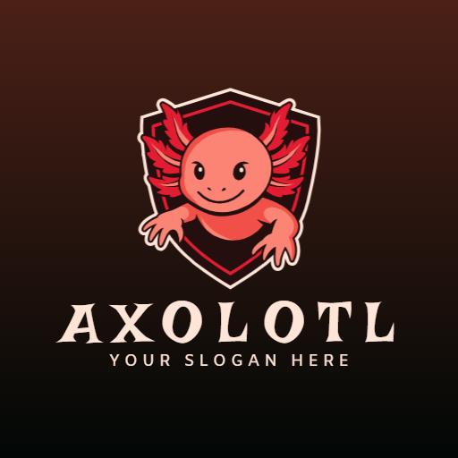 Playful Pink Axolotl Character with Shield Design Logo Template