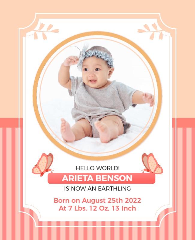 Playful Pink Baby Announcement with Butterflies Poster Template