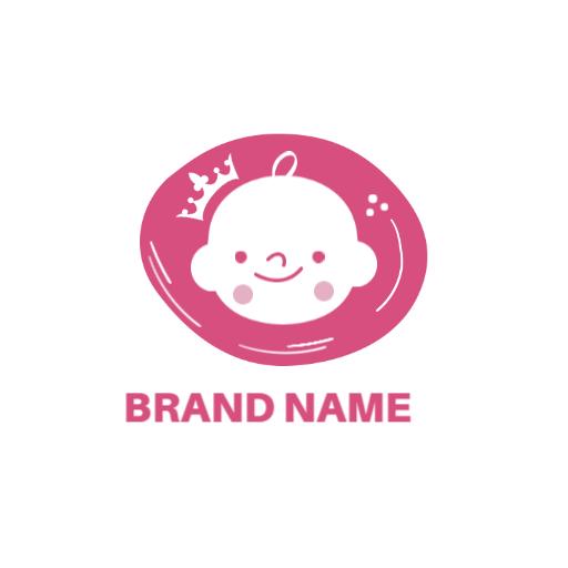 Playful Pink Baby Face Design with Crown Logo Template