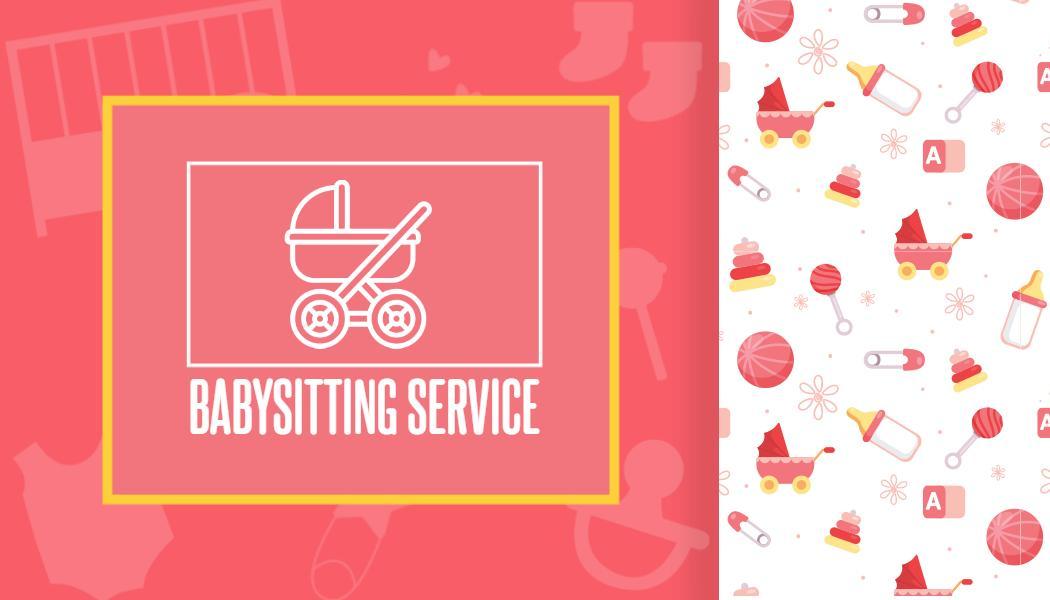 Playful Pink Babysitting Service with Cute Icons Business Card Template