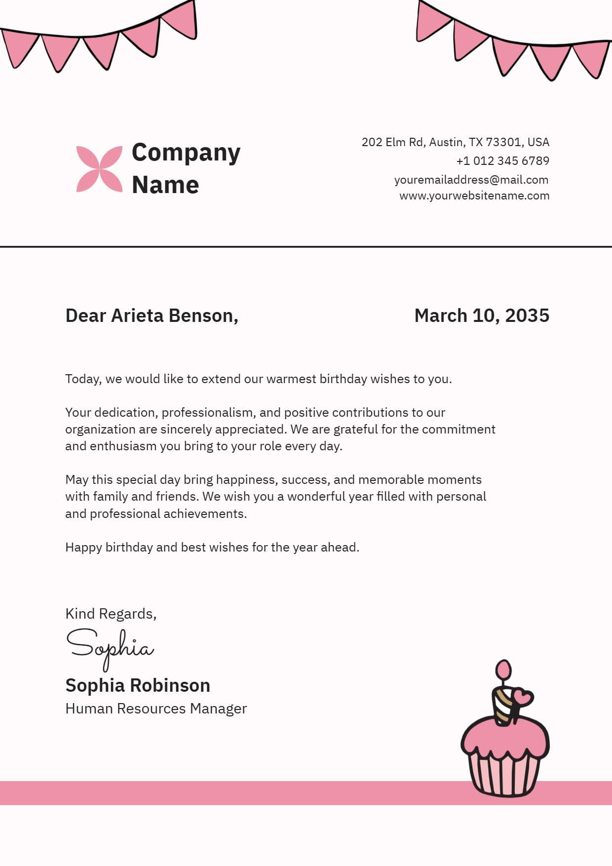 Playful Pink Birthday Celebration Letterhead Template