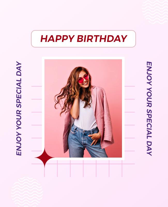 Playful Pink Birthday Celebration Portrait Poster Template