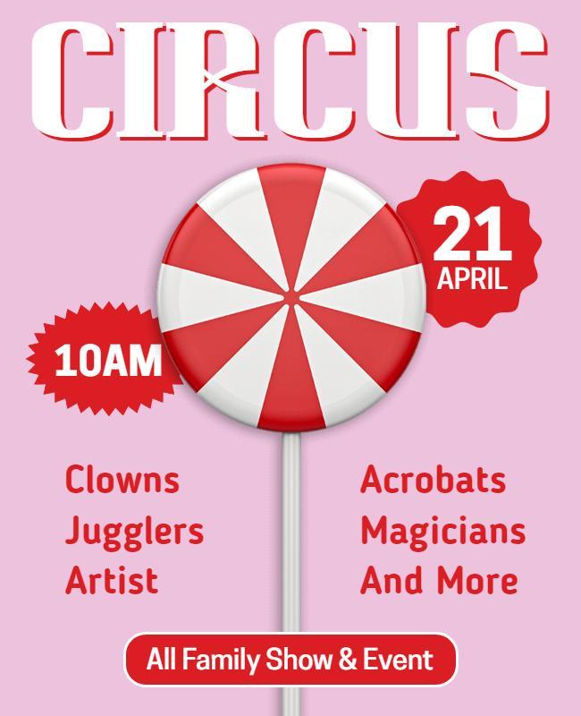 Playful Pink Circus Show with Lollipop Design Flyer Template
