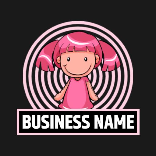 Playful Pink Doll Character with Whimsical Background Logo Template