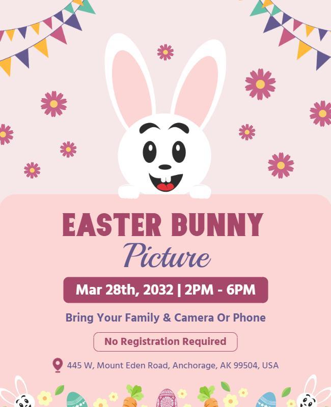 Playful Pink Easter Bunny Picture Event Poster Template