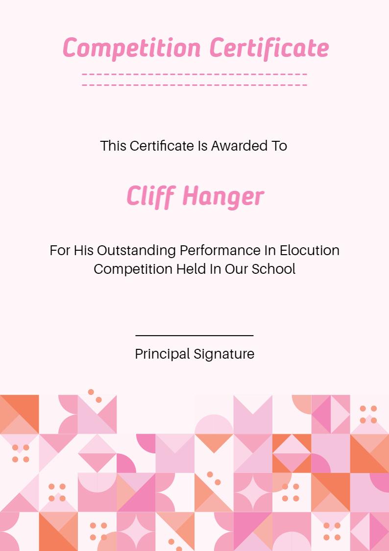 Playful Pink Geometric Elocution Competition Certificate Template