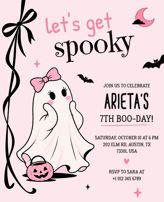 Playful Pink Ghost Halloween Birthday Celebration Flyer Template