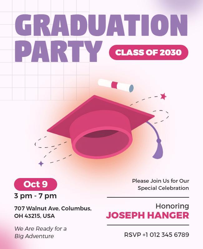 Playful Pink Graduation Party with Class of 2030 Flyer Template