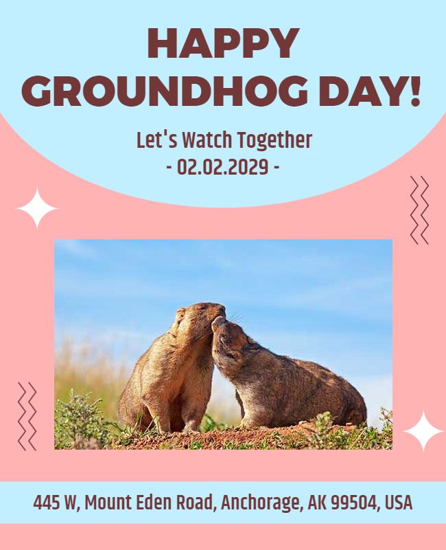 Playful Pink Groundhog Day Celebration Poster Template