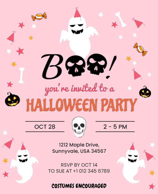 Playful Pink Halloween Party Invitation Poster Template