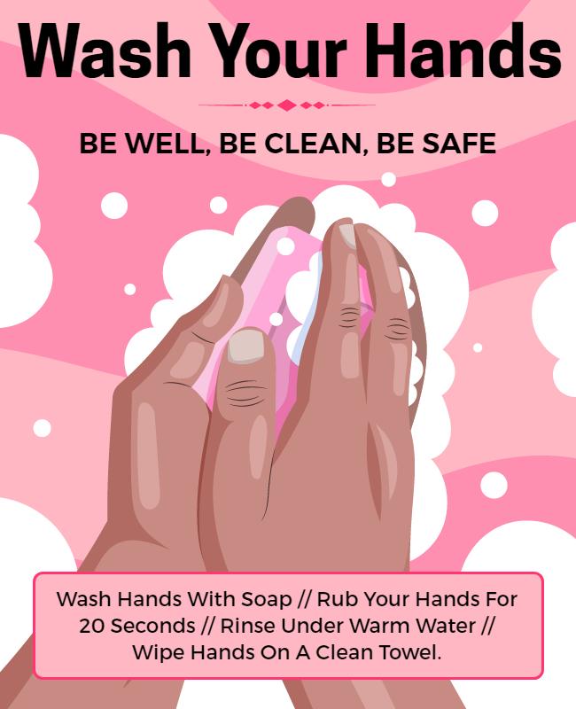 Playful Pink Hand Washing Health Safety Awareness Poster Template