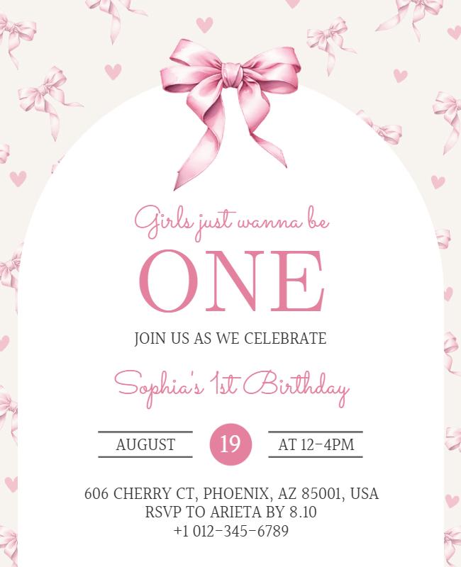 Playful Pink Heart-Themed First Birthday Celebration Poster Template
