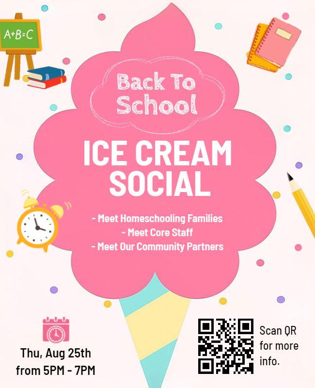 Playful Pink Ice Cream Social Family Gathering Flyer Template
