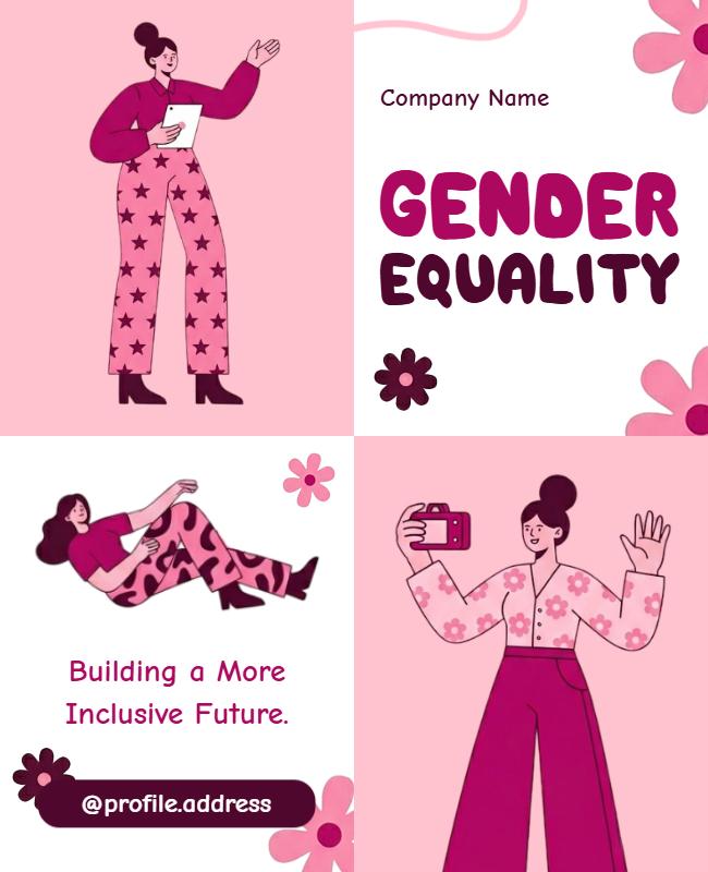 Playful Pink Illustration for Gender Equality Awareness Poster Template