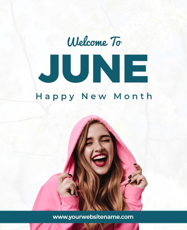 Playful Pink June Welcome Happy New Month Poster Template