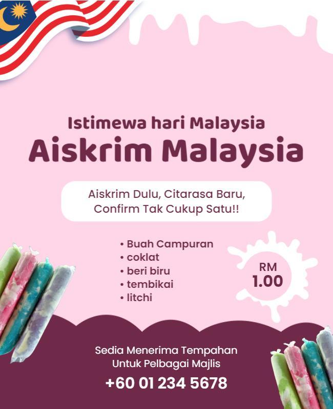 Playful Pink Malaysia Ice Cream Festival Poster Template