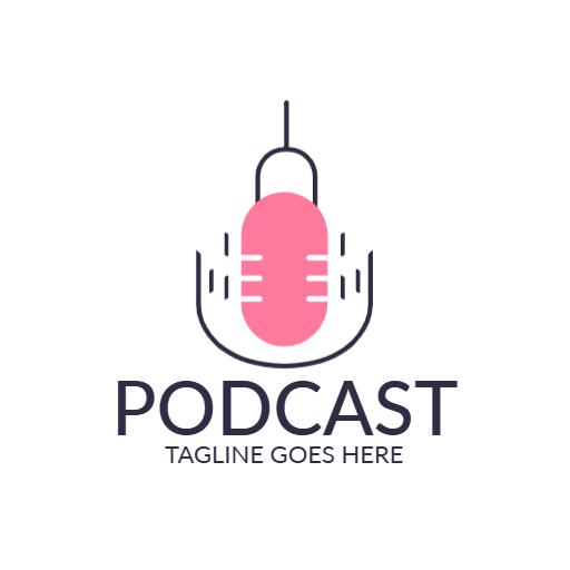 Playful Pink Microphone Symbolizing Engaging Podcast Logo Template
