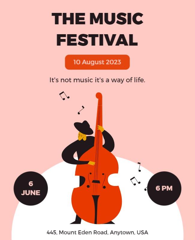 Playful Pink Music Festival with Double Bass Illustration Flyer Template