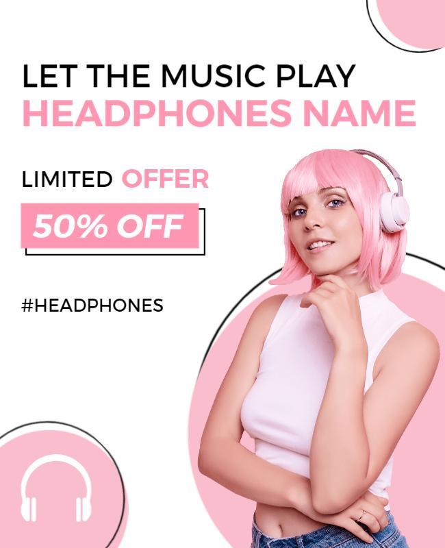 Playful Pink Music Headphones Sale Promotion Poster Template