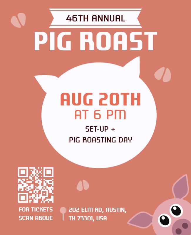 Playful Pink Pig Roast Festival Poster Template