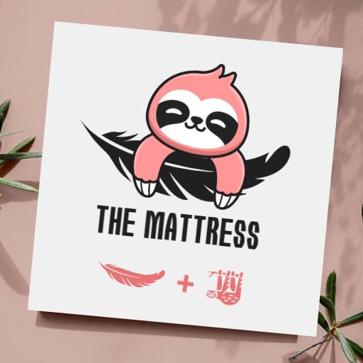 Playful Pink Sloth on a Feather Symbolizing Bed Comfort Logo Template