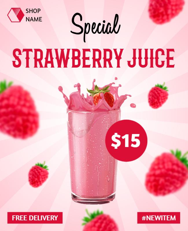 Playful Pink Strawberry Juice Special Promotional Flyer Template