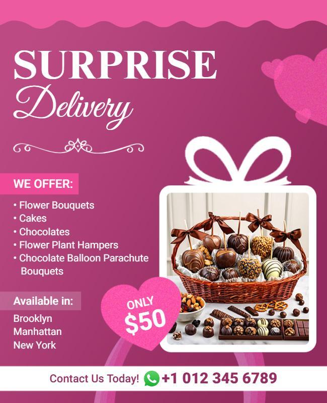 Playful Pink Surprise Delivery Gifts Poster Template