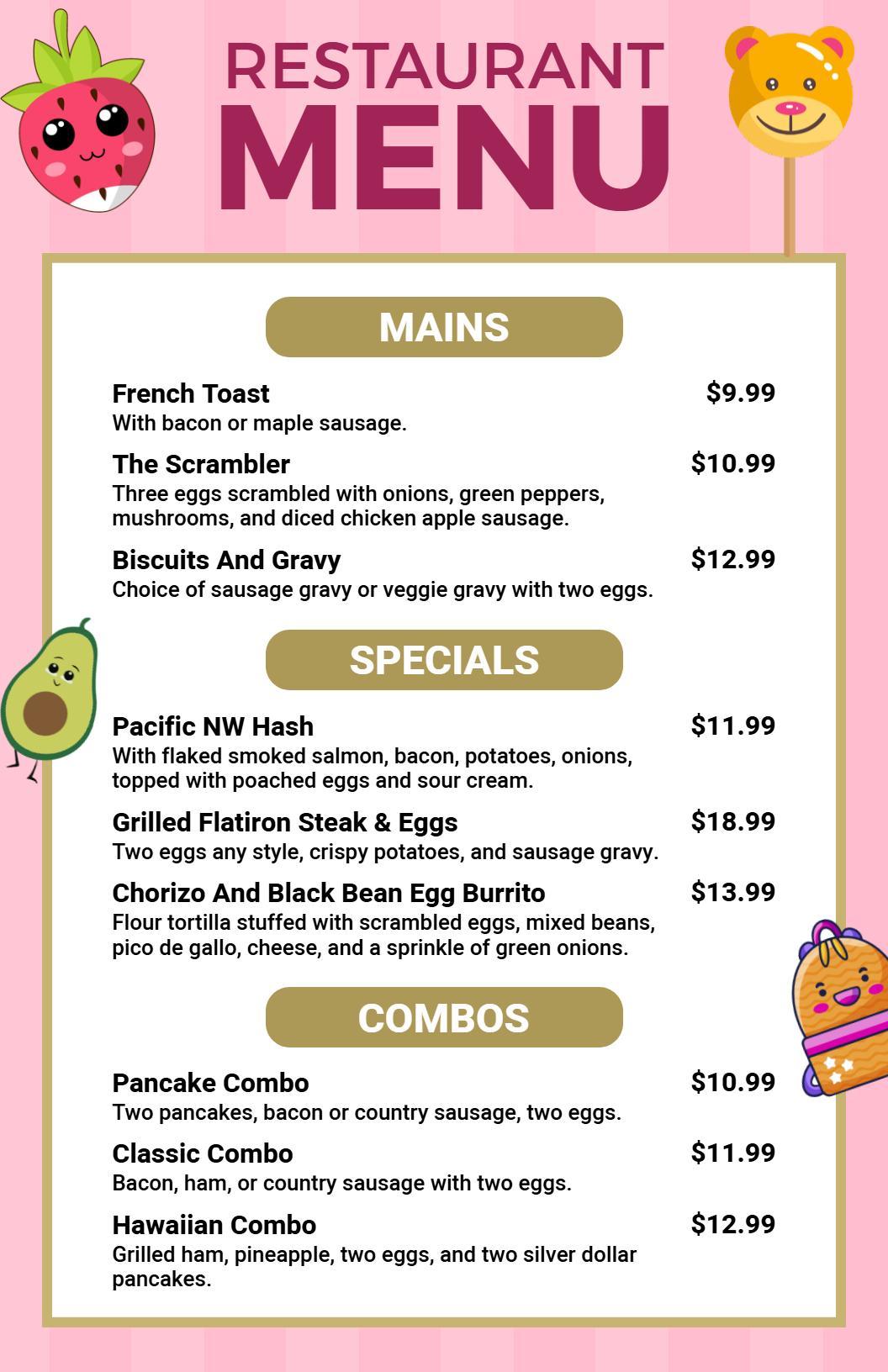 Playful Pink-Themed Family Restaurant Menu Template