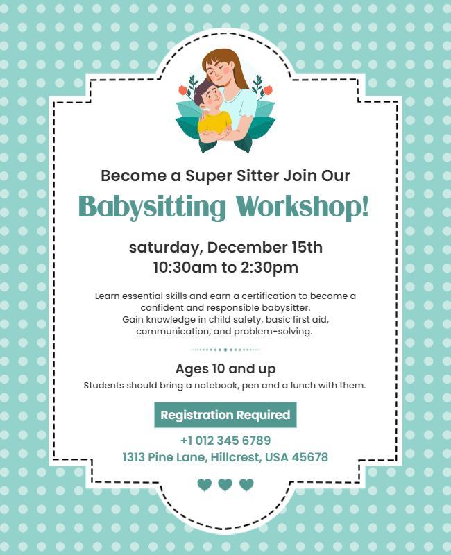Playful Polka Dot Babysitting Workshop Registration Poster Template