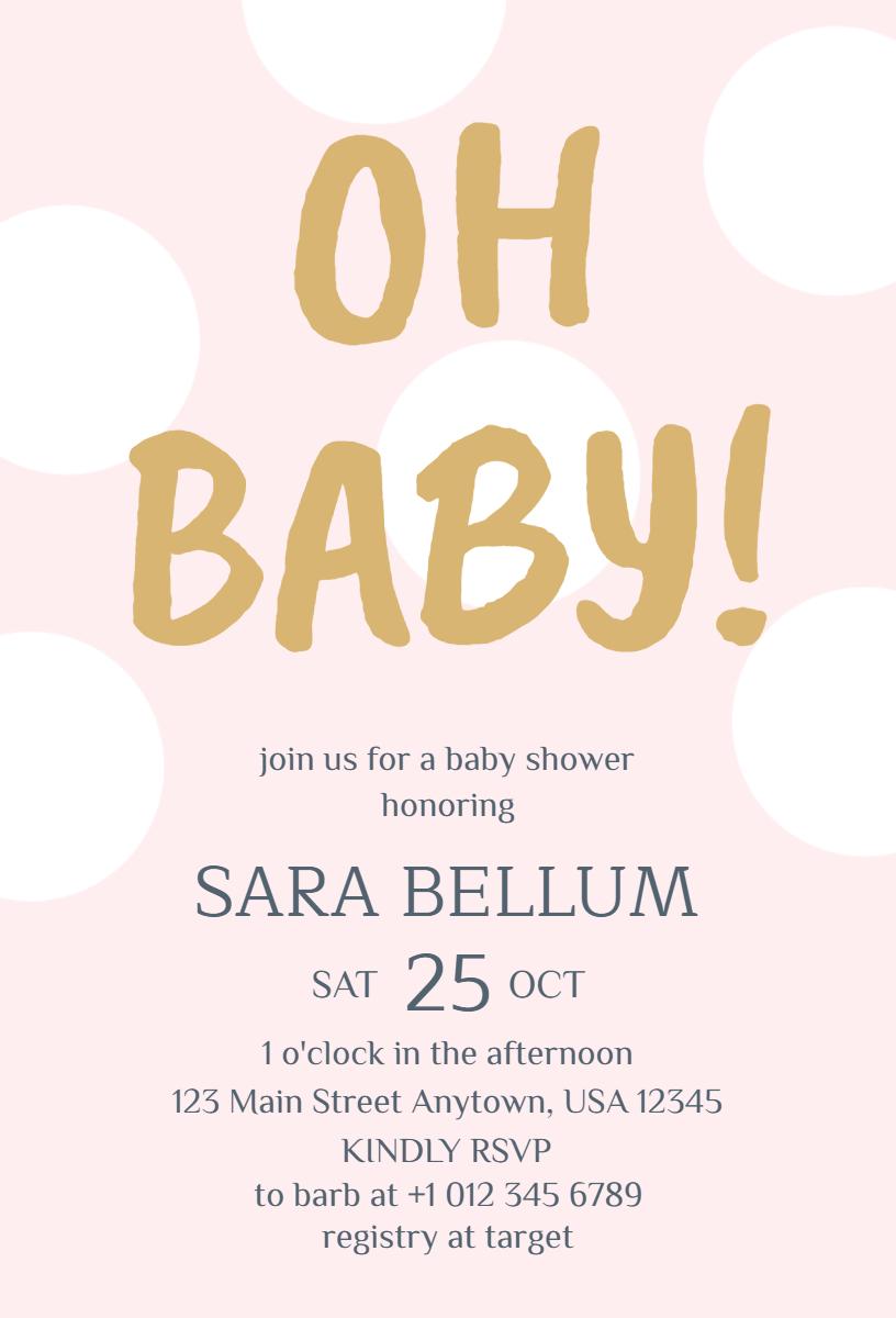 Playful Polka Dot Oh Baby Shower Celebration Invitation Template