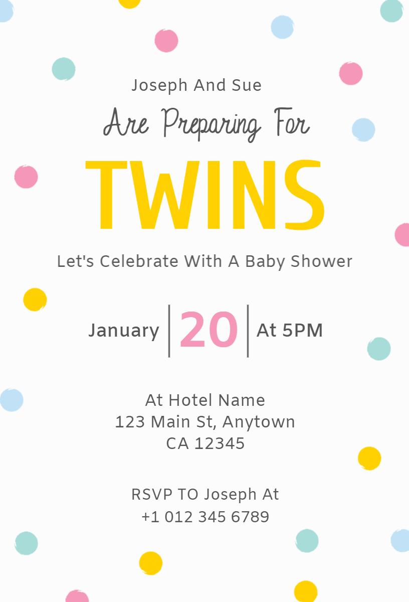 Playful Polka Dot Twins Baby Shower Celebration Invitation Template