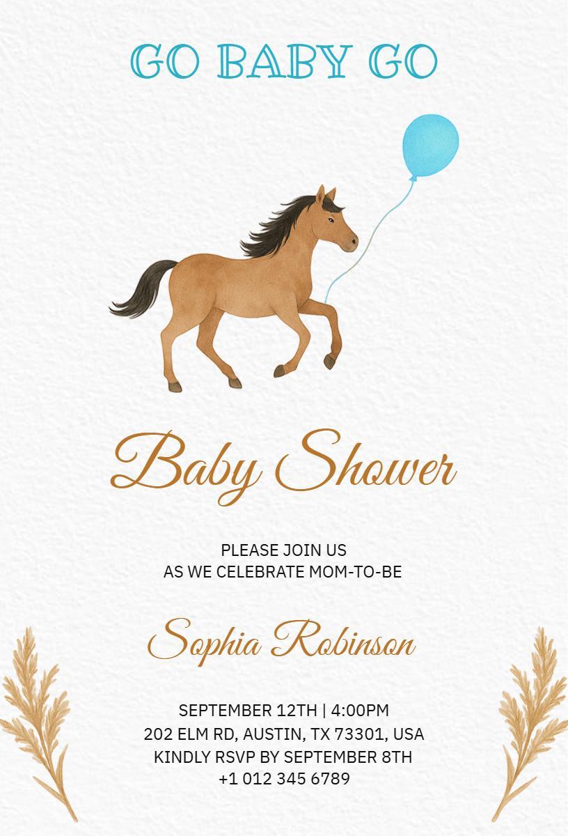 Playful Pony Theme Baby Shower Celebration Invitation Template