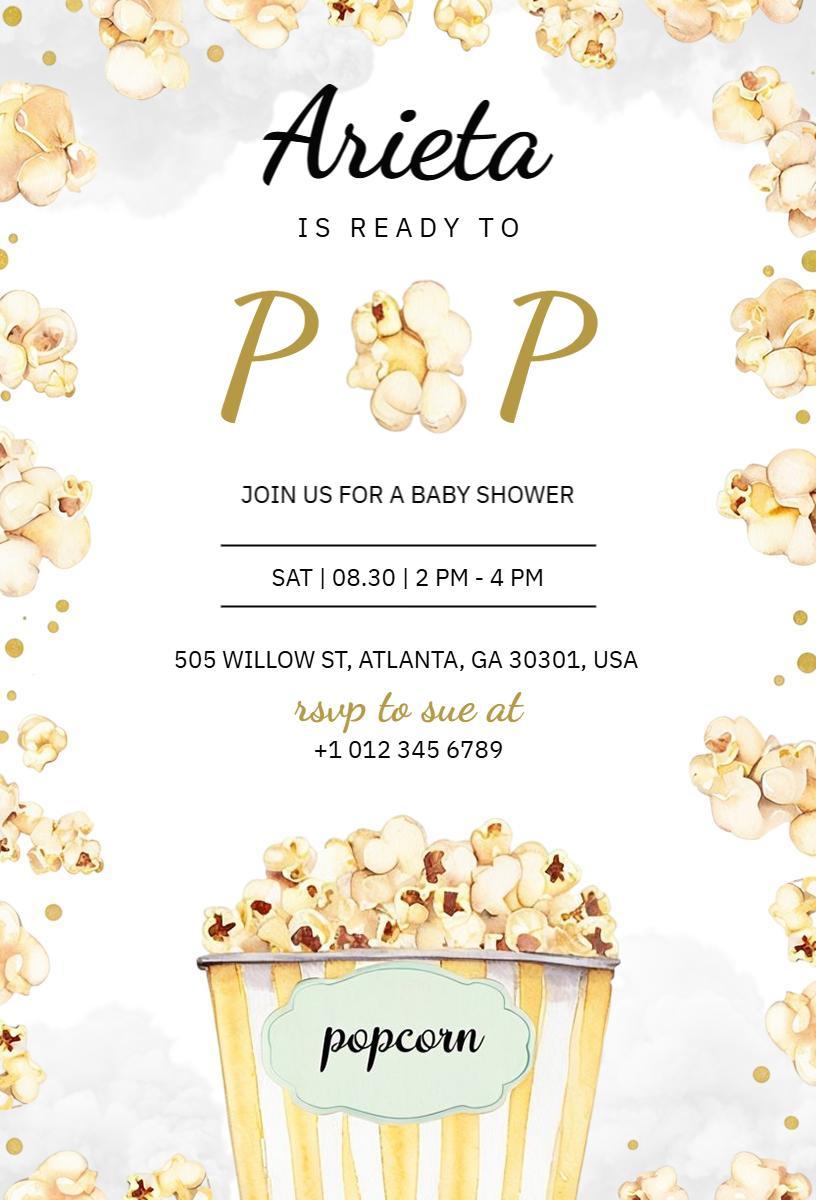 Playful Popcorn Theme Baby Shower Celebration Invitation Template