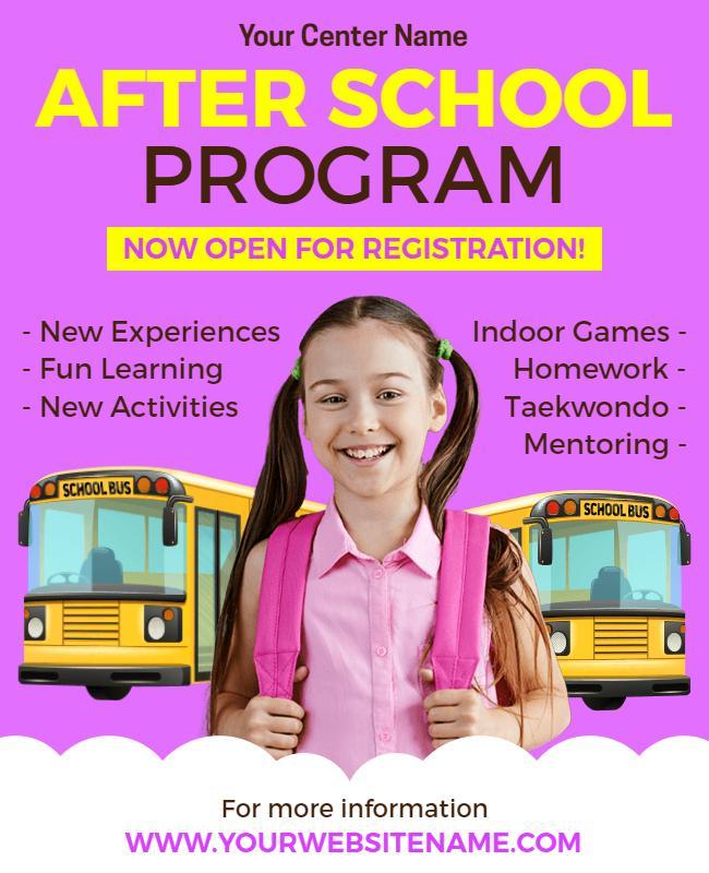 Playful Purple After School Program Registration Poster Template