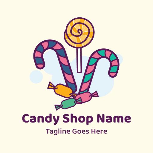 Playful Purple and Yellow Candy Shop Logo with Lollipops Logo Template