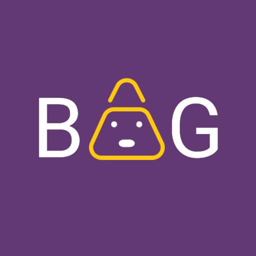 Playful Purple Bag Design Featuring Friendly Face Logo Template