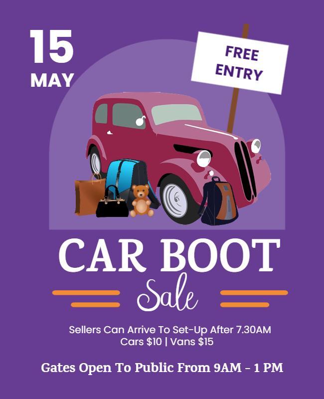 Playful Purple Car Boot Sale Market Event Poster Template
