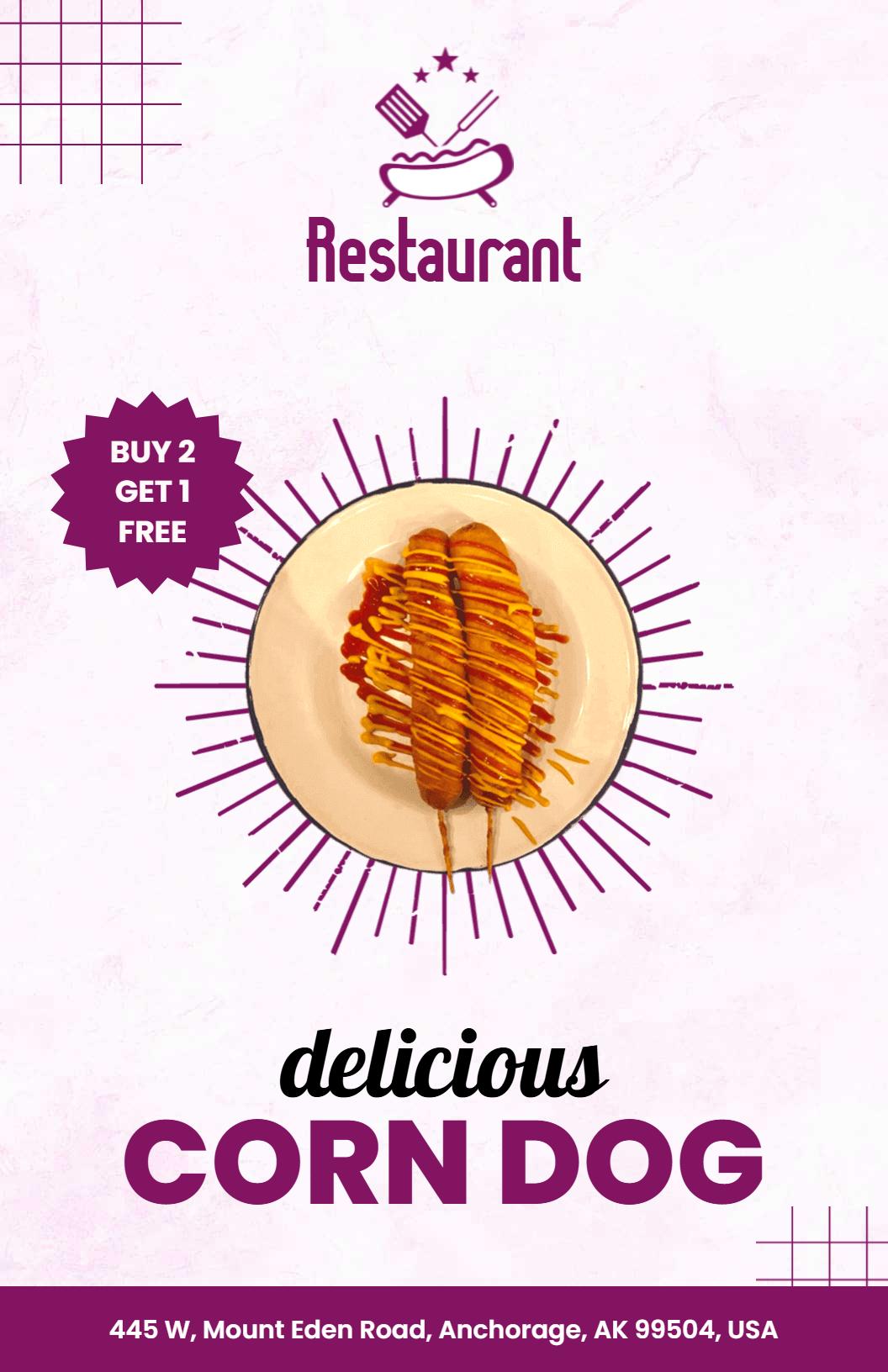 Playful Purple Corn Dog Restaurant Menu Template