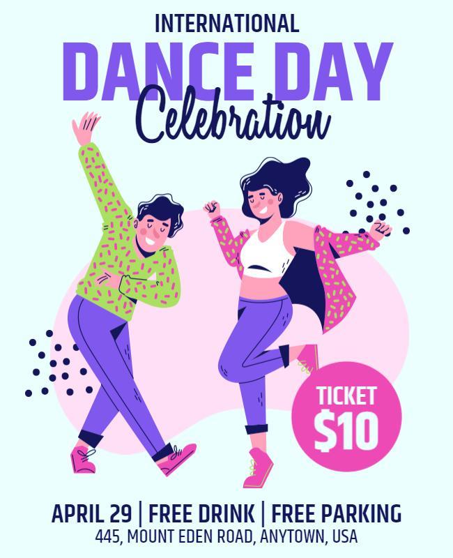 Playful Purple Dance Day Celebration Event Poster Template