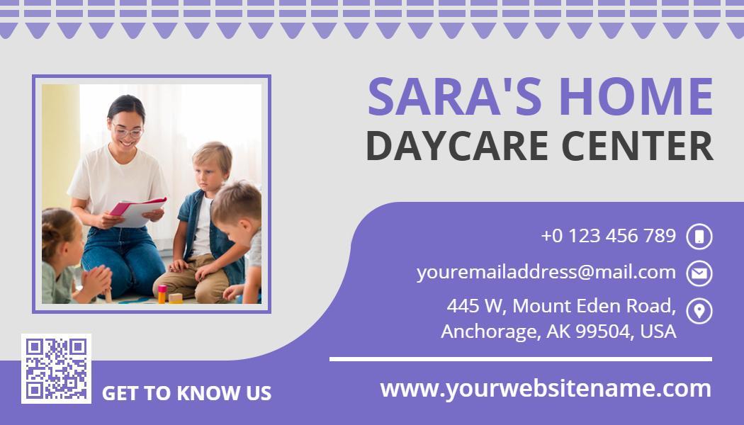 Playful Purple Daycare Center Themed Visiting Card Template