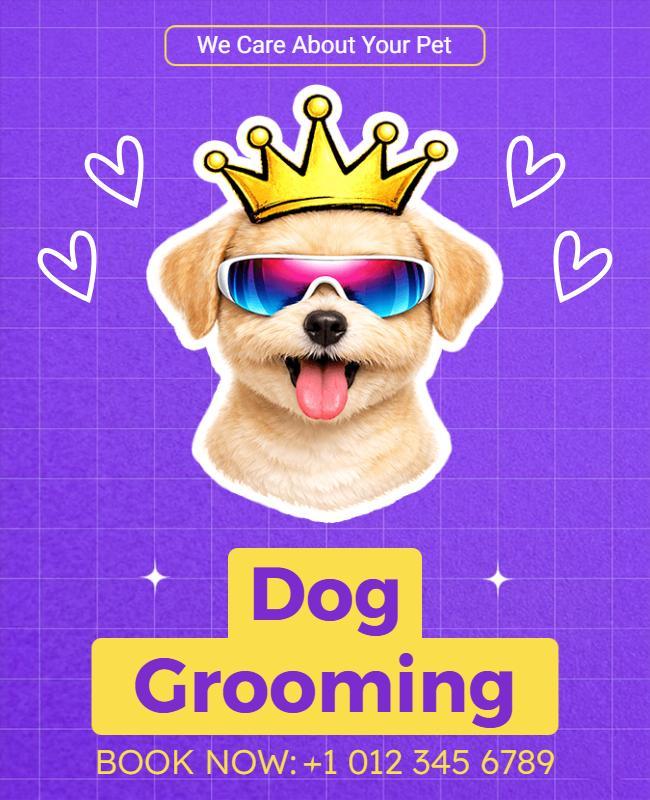 Playful Purple Dog Grooming Services Flyer Template