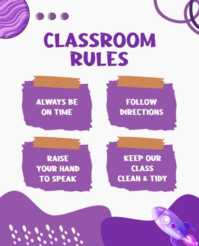 Playful Purple Educational Classroom Guidelines Poster Template
