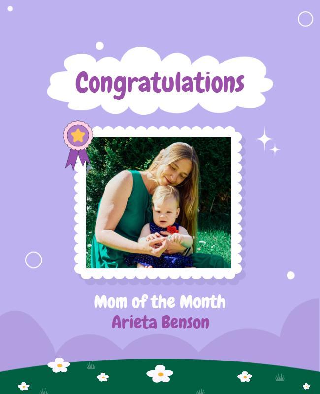 Playful Purple Floral Mom of the Month Poster Template