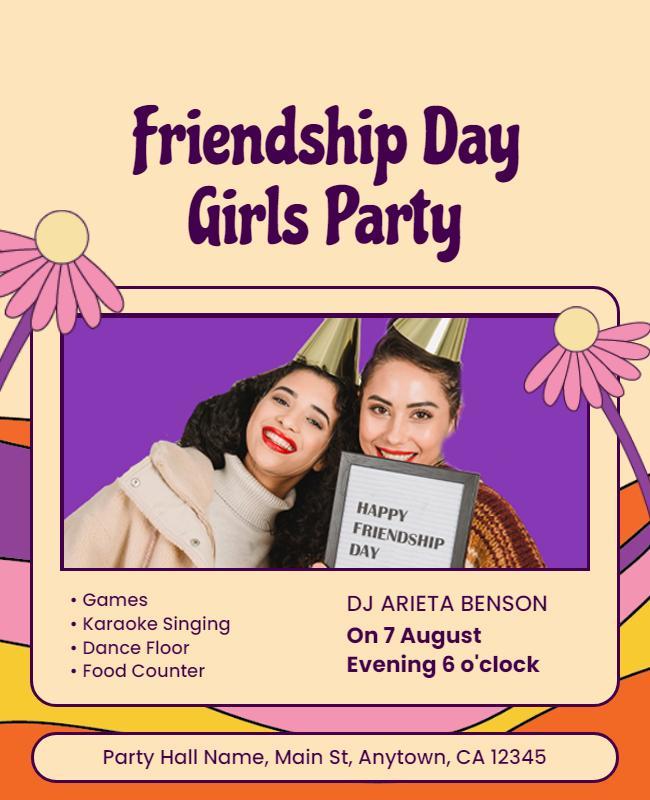 Playful Purple Friendship Day Girls Party Poster Template